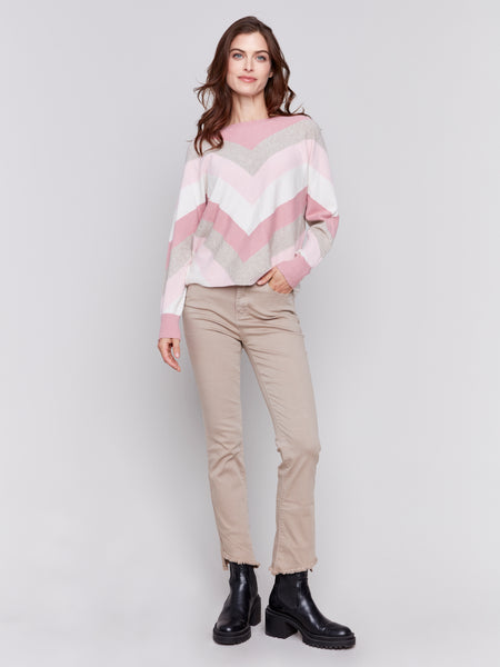 CHARLIE B C2686M MITERED STRIPES SWEATER- 2 COLOURS