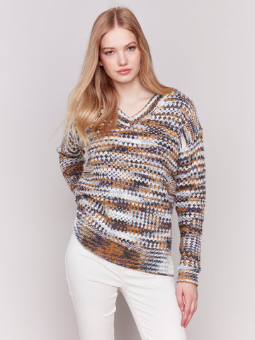 CHARLIE B C2690 LONG SLEEVE SPACE DYE YARN SWEATER KNIT