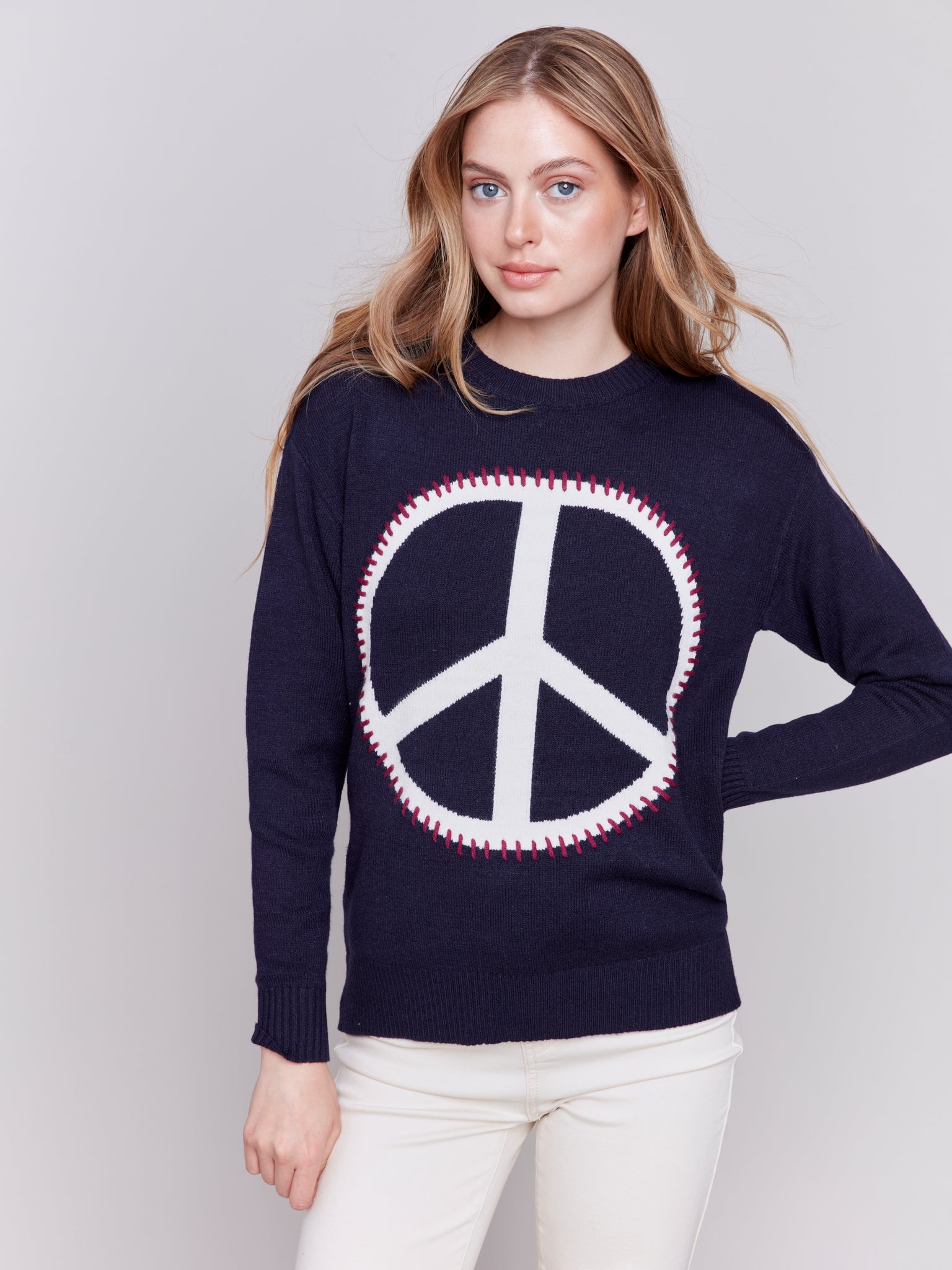 CHARLIE B C2696 PEACE SIGN SWEATER- 2 COLOURS