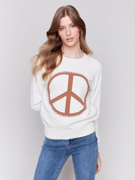 CHARLIE B C2696 PEACE SIGN SWEATER- 2 COLOURS