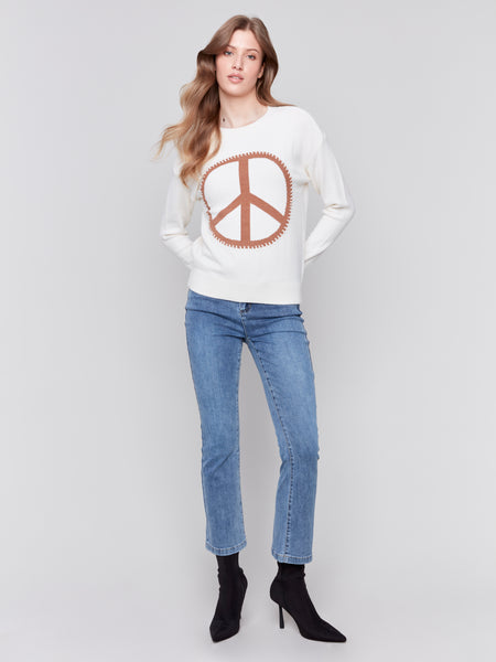 CHARLIE B C2696 PEACE SIGN SWEATER- 2 COLOURS