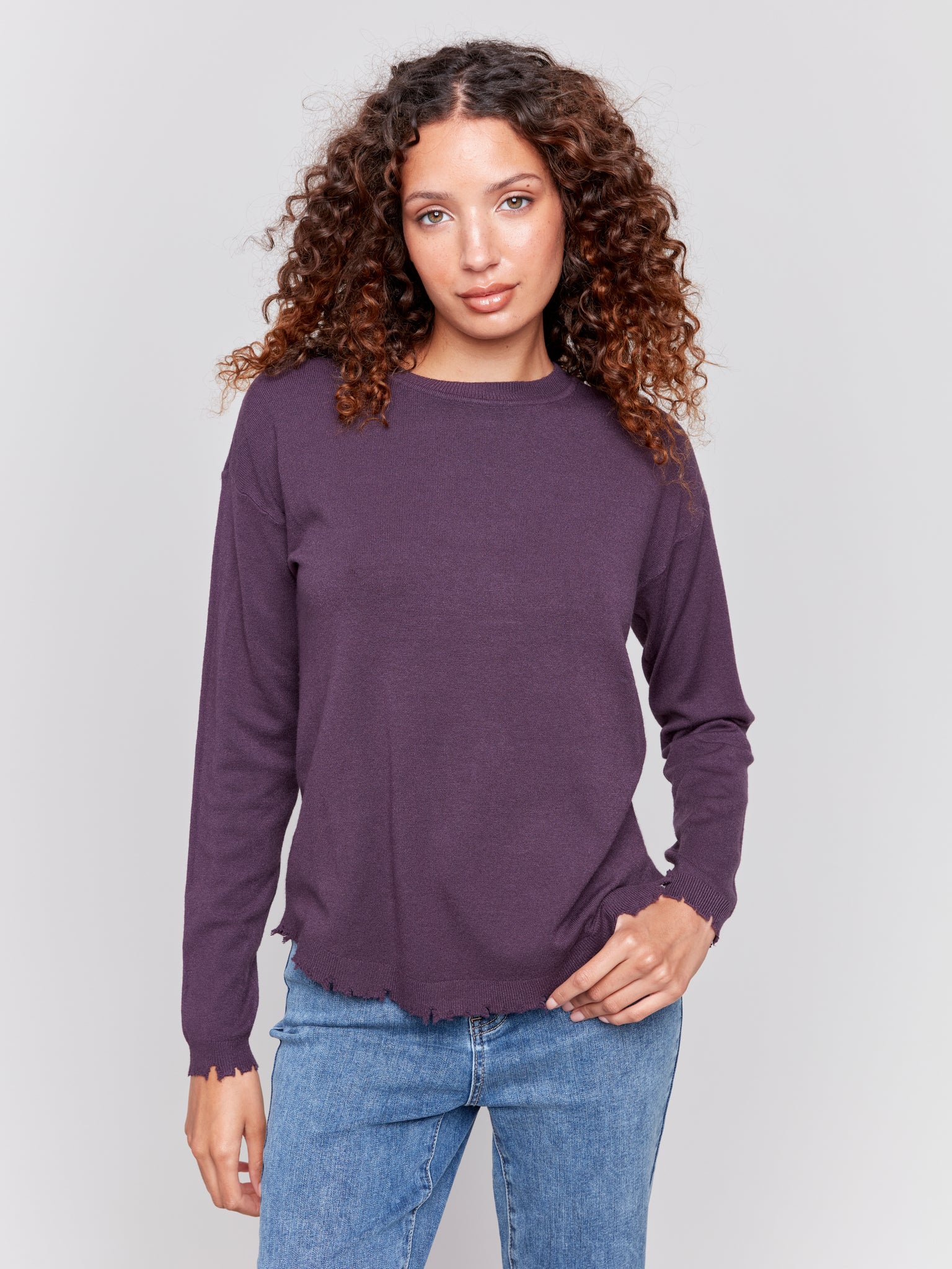 CHARLIE B C2707 ROUND HEM SWEATER- 2 COLOURS