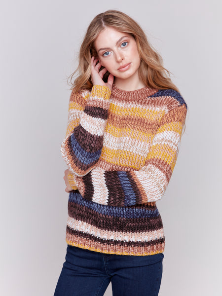 CHARLIE B C2714 SPACE DYE YARN SWEATER- 3 COLOURS