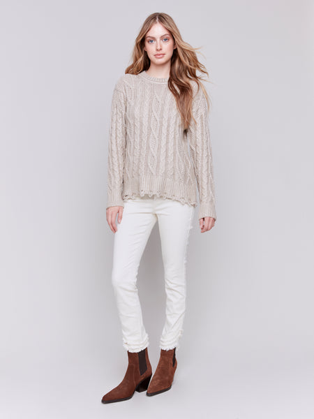 CHARLIE B C2716 METALLIC CABLE KNIT SWEATER