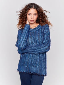 CHARLIE B C2716P METTALLIC CABLE KNIT SWEATER