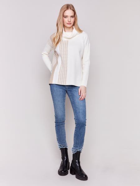 CHARLIE B C2720 JACQUARD KNIT SWEATER- 2 COLOURS