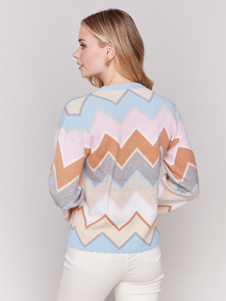 CHARLIE B C2721 CHEVRON KNIT BELL SLEEVE SWEATER