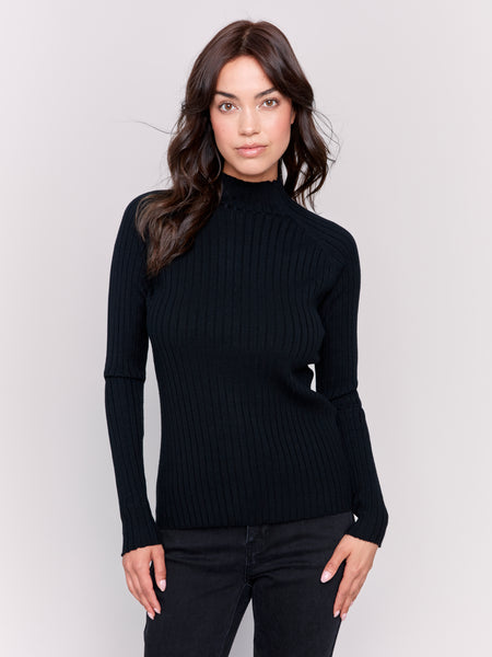 CHARLIE B C2754 BASIC RIBBED KNIT MOCK NECK SWEATER- 5 COLOURS