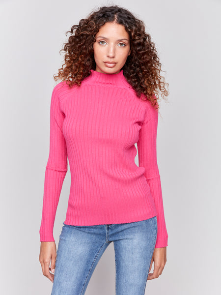 CHARLIE B C2754 BASIC RIBBED KNIT MOCK NECK SWEATER- 5 COLOURS