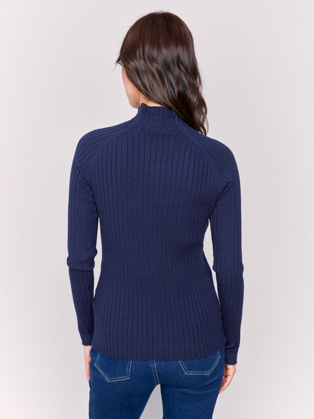 CHARLIE B C2754 BASIC RIBBED KNIT MOCK NECK SWEATER- 5 COLOURS