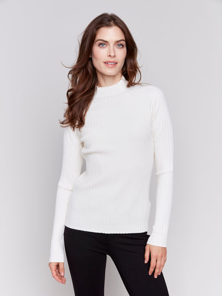 CHARLIE B C2754 BASIC RIBBED KNIT MOCK NECK SWEATER- 5 COLOURS