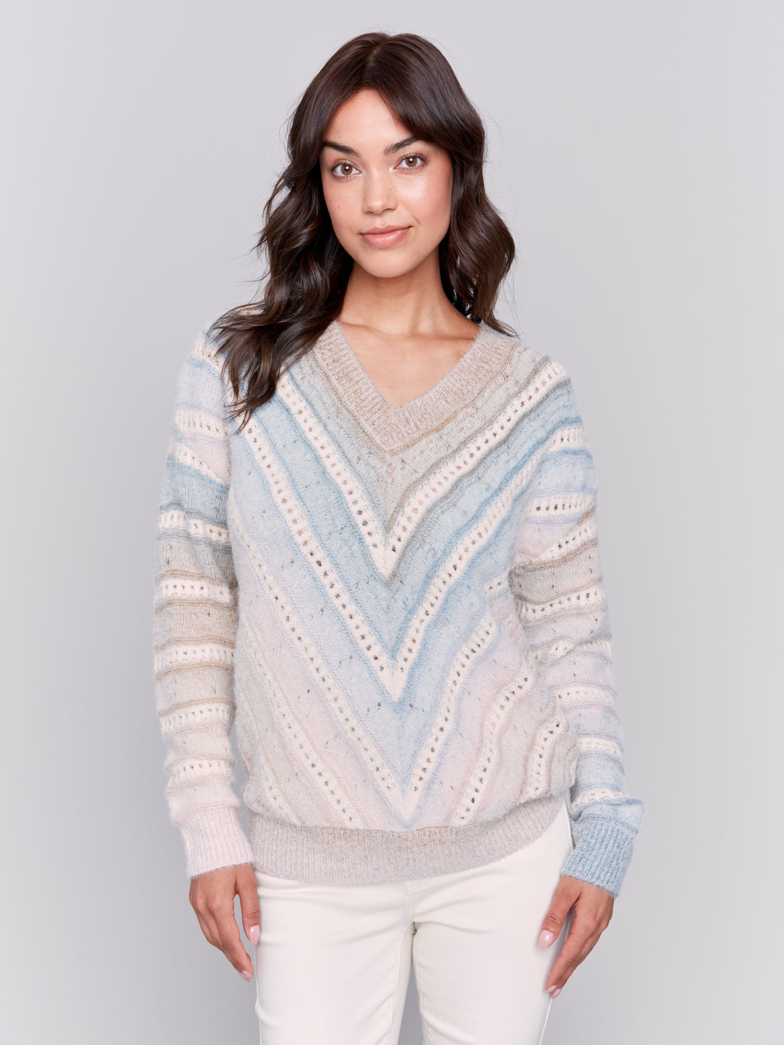 CHARLIE B C2756 OMBRE CHEVRON KNIT SWEATER