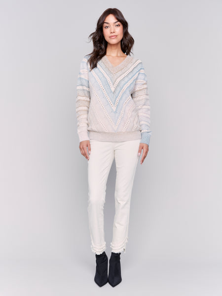 CHARLIE B C2756 OMBRE CHEVRON KNIT SWEATER