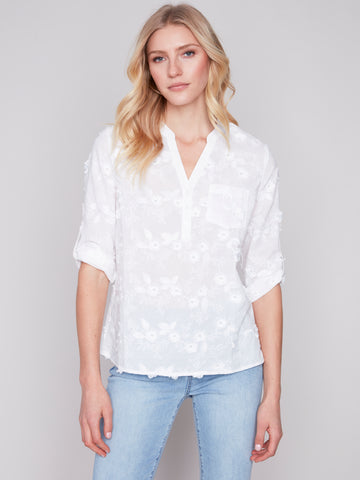 CHARLIE B C4188RR BLOUSE WITH EMBROIDERY FABRIC