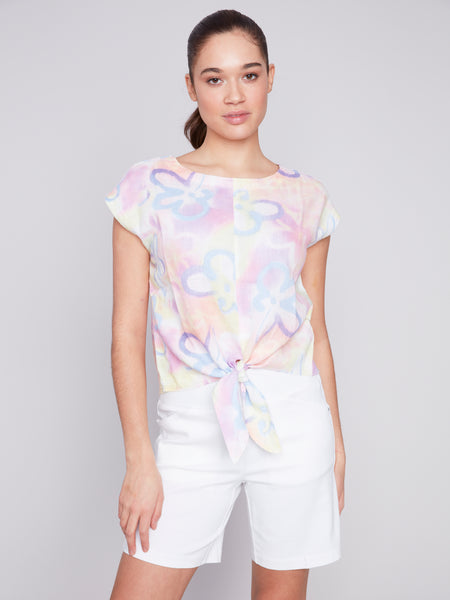 CHARLIE B C4271Y PRINTED FRONT TIE KNOT TOP 2 COLOURS