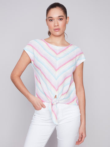 CHARLIE B C4271Y PRINTED FRONT TIE KNOT TOP 2 COLOURS