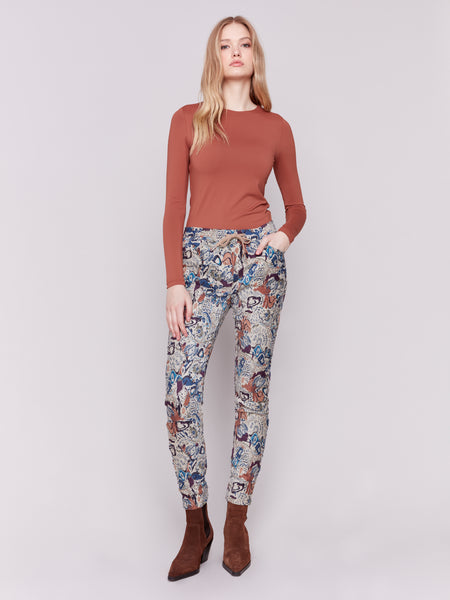 CHARLIE B C5226X CRINKLE PRINTED SUEDE PULL-ON PANT