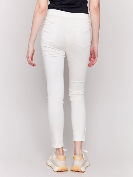 CHARLIE B C5302X STRETCH TWILL PULL-ON PANT WITH SNAP HEM DETAIL- 2 COLOURS