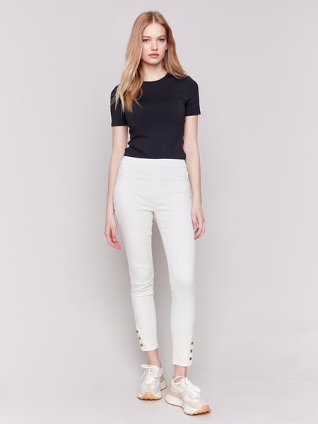 CHARLIE B C5302X STRETCH TWILL PULL-ON PANT WITH SNAP HEM DETAIL- 2 COLOURS