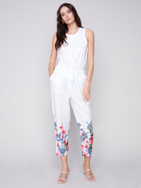 CHARLIE B C5382RP PRINTED LINEN PULL-ON PANT