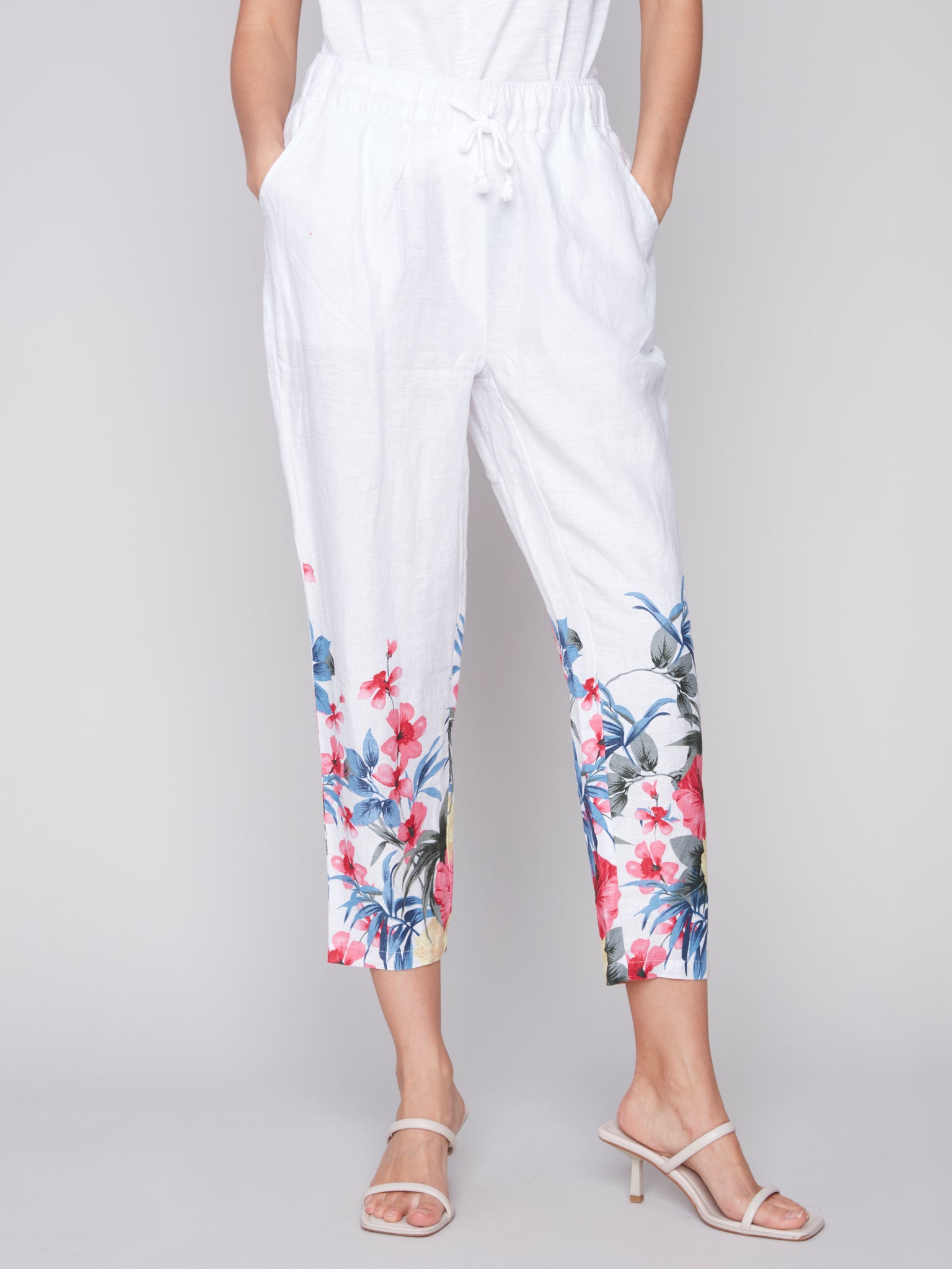 CHARLIE B C5382RP PRINTED LINEN PULL-ON PANT