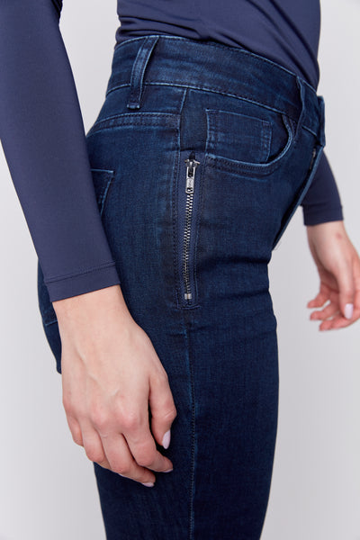 CHARLIE B C5430R STRETCH DENIM 5-POCKETS PANT WITH SIDE ZIPPER DETAIL AT FRONT POCKETS- 3 COLOURS