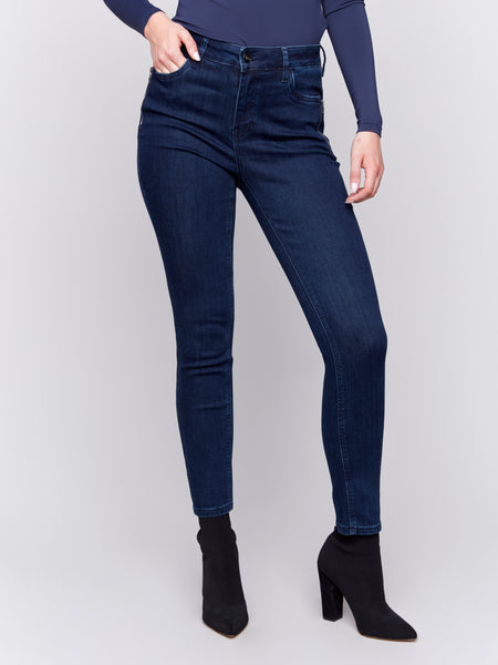 CHARLIE B C5430R STRETCH DENIM 5-POCKETS PANT WITH SIDE ZIPPER DETAIL AT FRONT POCKETS- 3 COLOURS