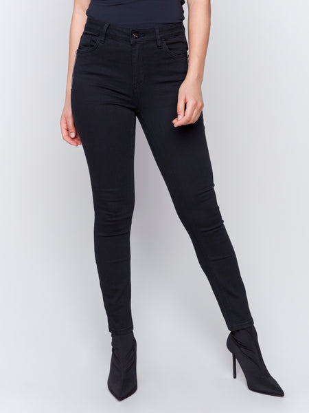 CHARLIE B C5430R STRETCH DENIM 5-POCKETS PANT WITH SIDE ZIPPER DETAIL AT FRONT POCKETS- 3 COLOURS