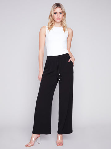 CHARLIE B C5493 SATIN WIDE LEG PANT WITH DRAW CORD