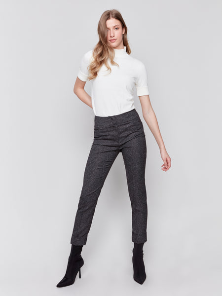 CHARLIE B C5577 SPECKLED CUFF SLIM LEG PANT