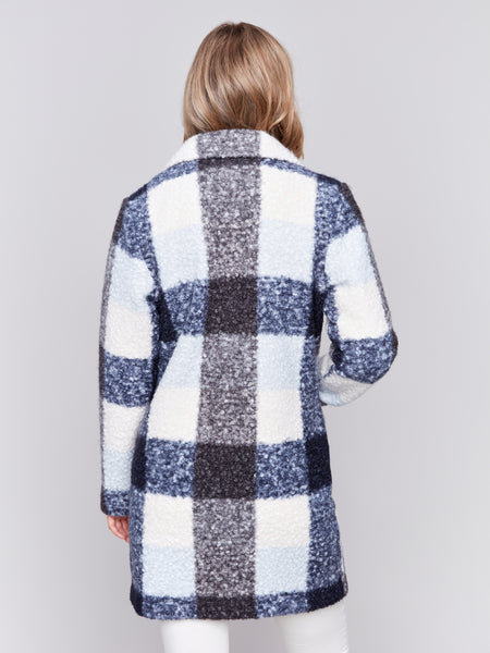 CHARLIE B C6141Y BOUCLE KNIT PLAID COAT