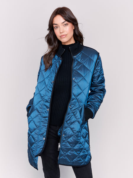 CHARLIE B C6253R LONG QUILTED PUFFER- 2 COLOURS