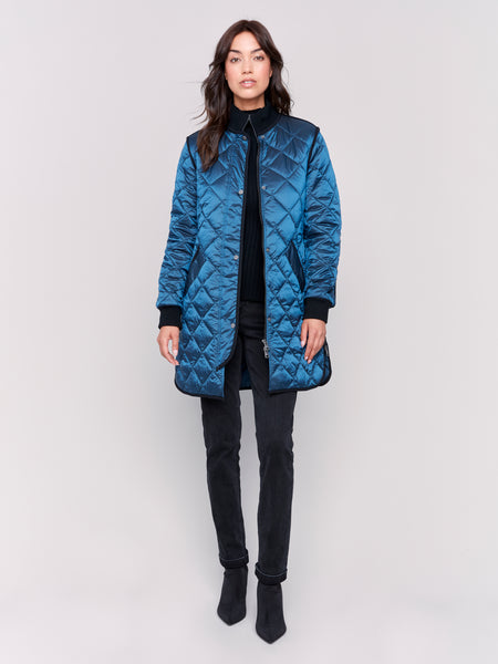 CHARLIE B C6253R LONG QUILTED PUFFER- 2 COLOURS