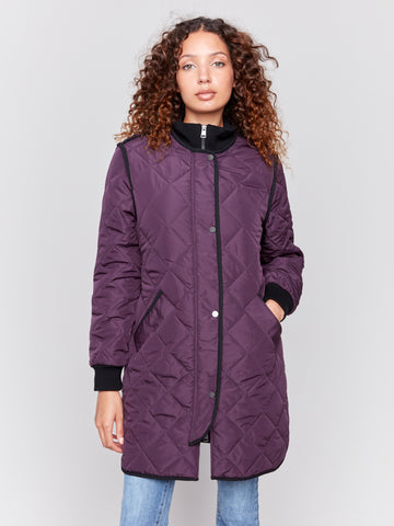 CHARLIE B C6253R LONG QUILTED PUFFER- 2 COLOURS