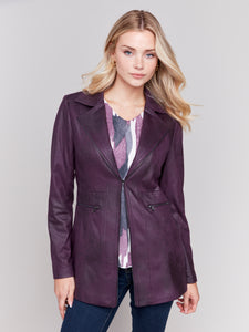 CHARLIE B C6270R VINTAGE TEXTURE FAUX SUEDE LONG JACKET- 2 COLOURS