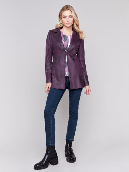 CHARLIE B C6270R VINTAGE TEXTURE FAUX SUEDE LONG JACKET- 2 COLOURS