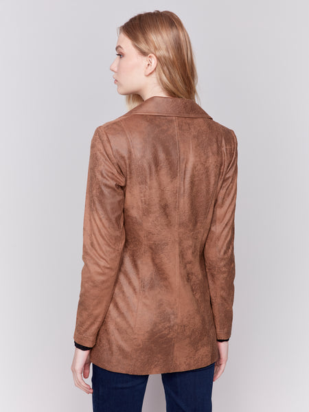 CHARLIE B C6270R VINTAGE TEXTURE FAUX SUEDE LONG JACKET- 2 COLOURS