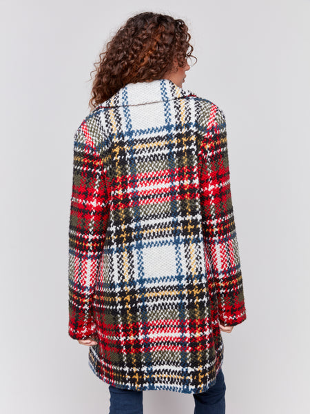 CHARLIE B C6276R STRAIGHT CUT PLAID BOUCLE COAT