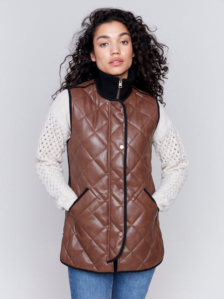 CHARLIE B C6321 LONG QUILTED LEATHER VEST