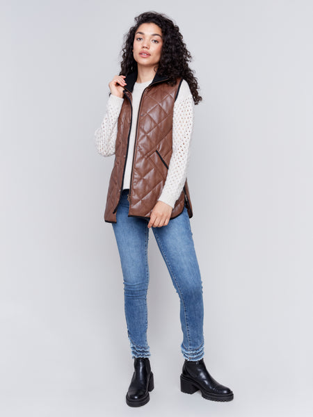 CHARLIE B C6321 LONG QUILTED LEATHER VEST