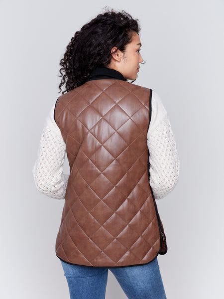 CHARLIE B C6321 LONG QUILTED LEATHER VEST