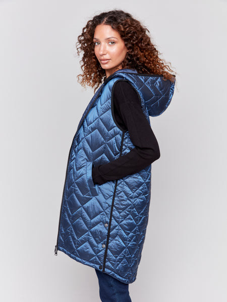 CHARLIE B C6323 LONG QUILTED PUFFER- 3 COLOURS