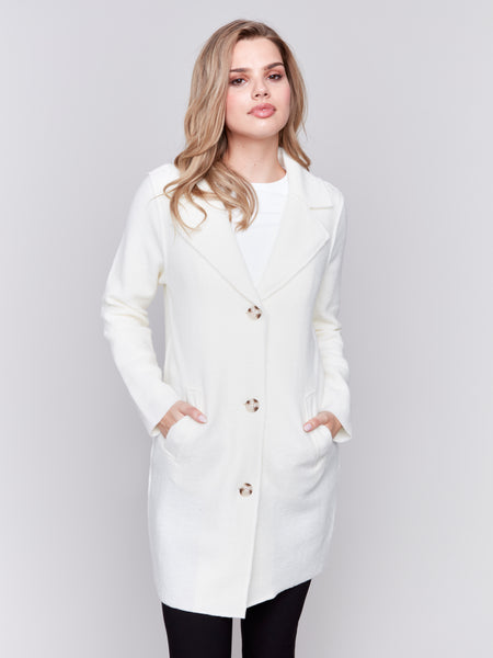 CHARLIE B C6324 BOILED WOOL LONG COAT- 3 COLOURS