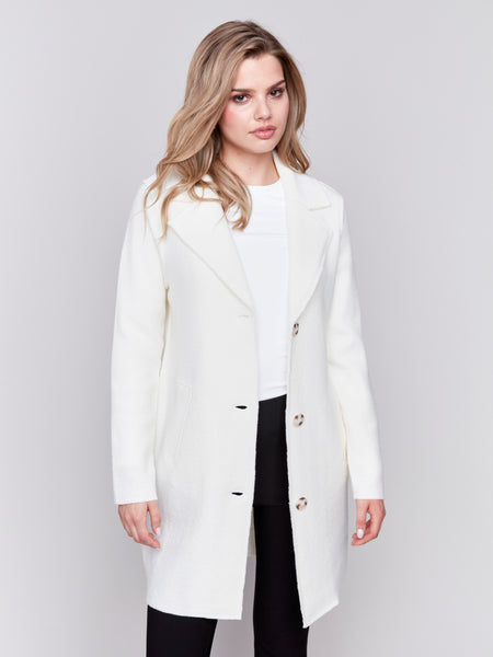 CHARLIE B C6324 BOILED WOOL LONG COAT- 3 COLOURS