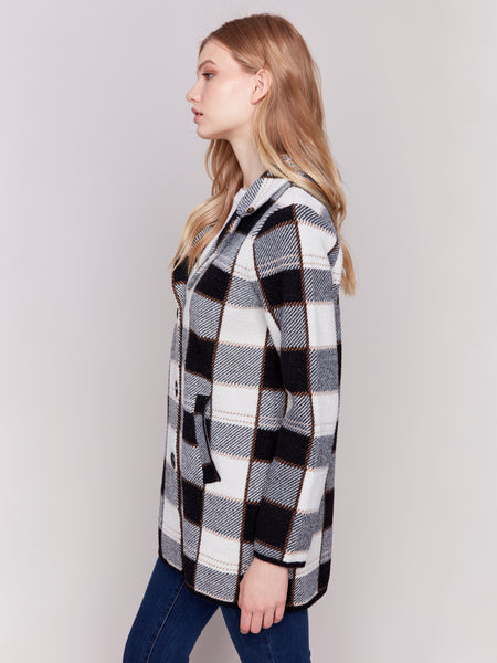 CHARLIE B C6327 KNIT PLAID COAT