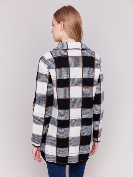 CHARLIE B C6327 KNIT PLAID COAT