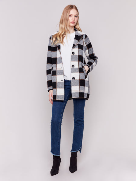 CHARLIE B C6327 KNIT PLAID COAT