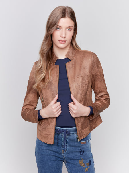 CHARLIE B C6336 FAUX VINTAGE LEATHER JACKET