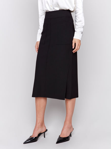 CHARLIE B C7076 GUTSY CREPE SKIRT WITH FRONT PATCH POCKET